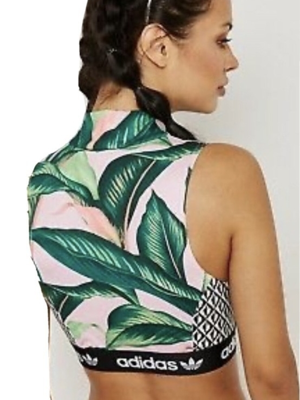 Adidas x Farm Rio Pink and Green Tropical High-Neck Small Crop Top - Picture 3 of 5